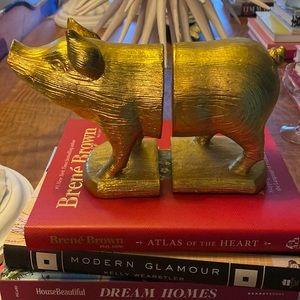 Gold pig bookends from cb2
